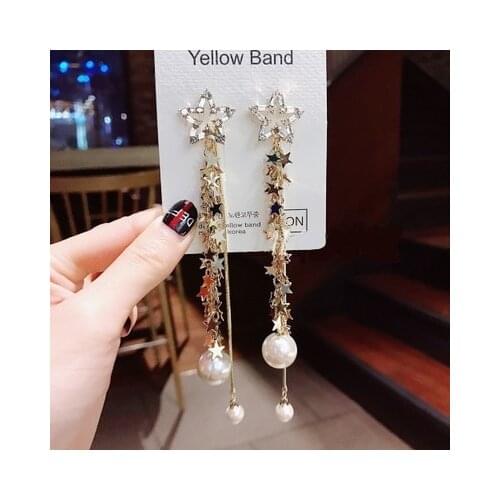 New Bohemian Crystal Pearl Long Tassel Earrings Geometric Heart Pendant Earrings Lady Fashion Earrings Jewelry Gift