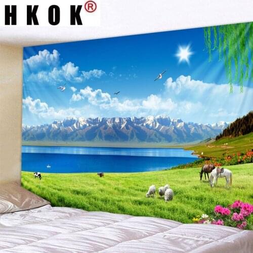 HKOK Mountain Scenery Poster Picture Tapestry Wall Hanging Wall Covering Rugs Background Cloth Beach Mat Blanket Art Home Decor