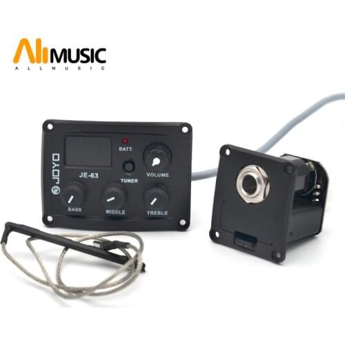 Joyo JE-63 3 Bands Ukulele Equalizer EQ with Tuner for UK Guitar Pickup Black