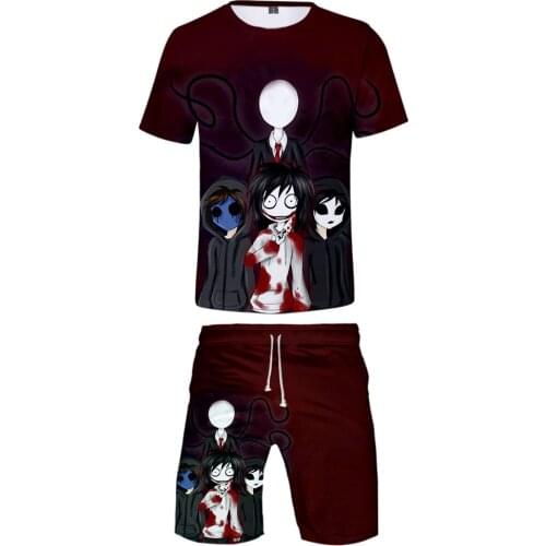 Creepypasta 3D Printed Two Piece Set Summer Short Sleeve Tops T-shirts + Casual Shorts New Trendy Streetwear Suit Clothes