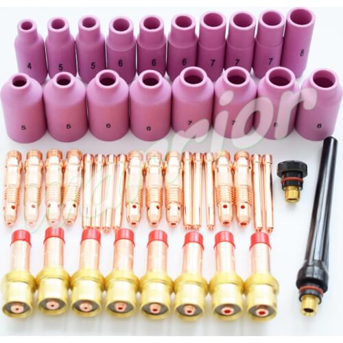 48pcs TIG Torch Consumables Accessories KIT TIG Gas Lens Insulator Nozzle Collet Body Back Cap for WP 17 18 26