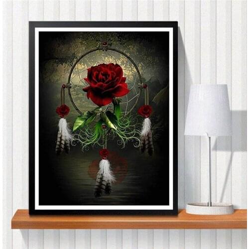 Full Square Round Diamond Painting Rose feather Rhinestone Kit Diamond Embroidery Flower Diamond Mosaic Cross Stitch Wall Ar