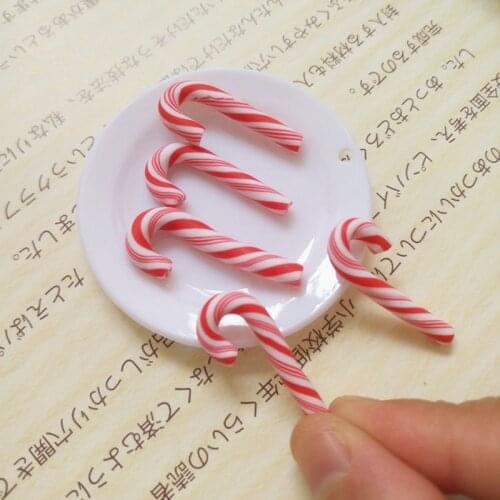 LBER 50Pcs Red And White Handmade Christmas Candy Cane Kawaii Miniature Food Dollhouse Home Decor