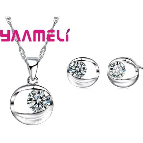 Charming Wedding Jewelry Sets for Brides Shining 925 Sterling Silver 5A Clear Cubic Zircon Stones Stud Earrings Necklace