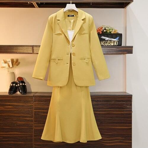 Autumn Oversized Suit Set Ol Jacket Skirt Suit Elegant Chic Ensemble Femme Survetement Year-old Female Costume Clothes For Women