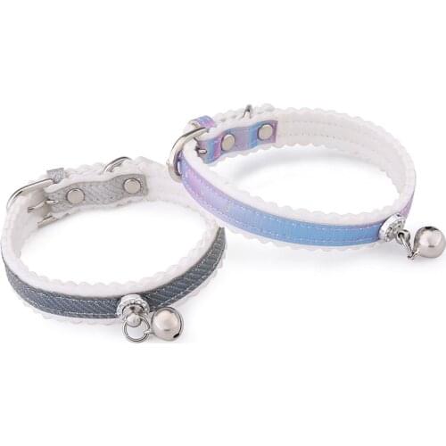 Dog Collar Gradient Nylon+PU Adjustable Pet Cat Bell Collar Breathable Comfortable Portable Pet Dog Cat Collar Supplies