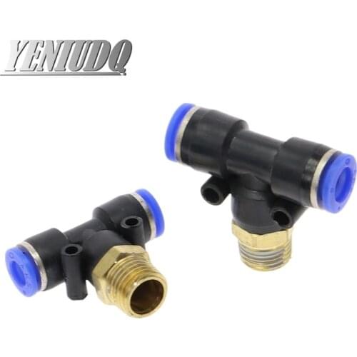PB" Air Connector Fitting T Shape Tee 4mm to 12mm Hose Pipe to 1/8" 1/4" M5 3/8" 1/2" BSP Male Thread Pneumatic Coupler