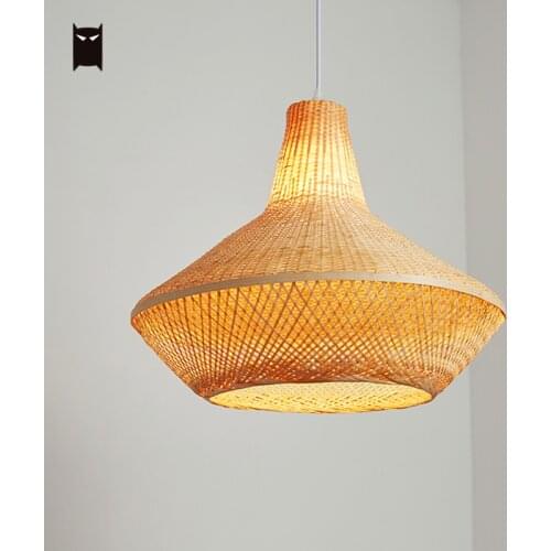 Bamboo Wicker Rattan Hand Woven Pendant Light Fixture Meditation Country Style Hanging Ceiling Lamp Restaurant Dining Table Room