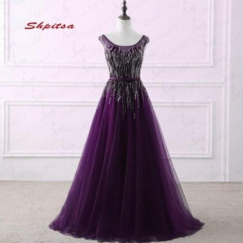 Luxury Sparkly Long Evening Dresses Party Plus Size Women Sequin Tulle Purple Prom Formal Evening Gowns Dresses