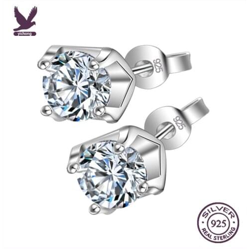 Female Cross Real 925 Sterling Silver Stud Earrings For Women Heart Trendy Jewelry Accessories Korean Heart Earrings Silver 925