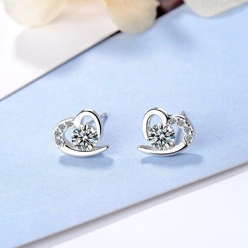 ZRHUA 2 Color Option Silver Color Heart Zircon Stud Earings Fashion Jewelry Women/Girl Crystal Engagement Gifts Wholesale