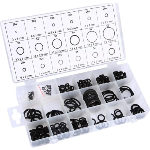 225pcs O Ring O-Ring Washer Seals Watertightness Assortment Different Size With Plactic Box Kit Set Black for Car