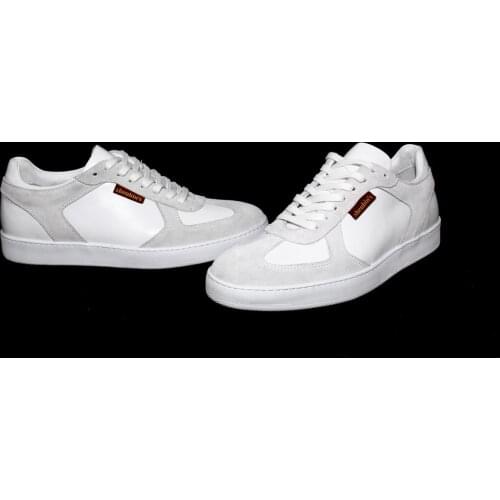 Premium Handmade Sport Sneakers with White Calf Leather & Suede, Mens Spring 2021 Tennis Athletic Shoes