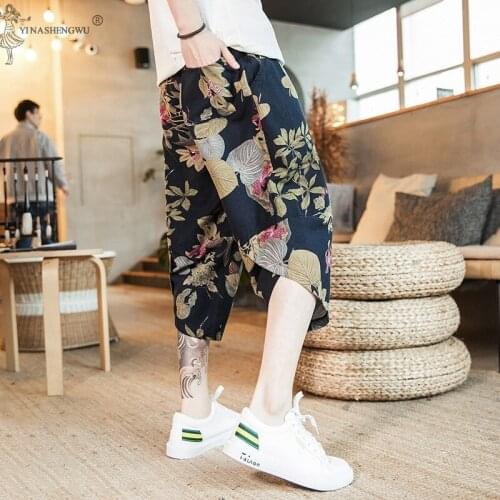 Japanese Style Pants Summer New Asian Clothes Japan Kimono Vintage Calf-Length Male Hip Hop Plus Size Streetwear Trousers