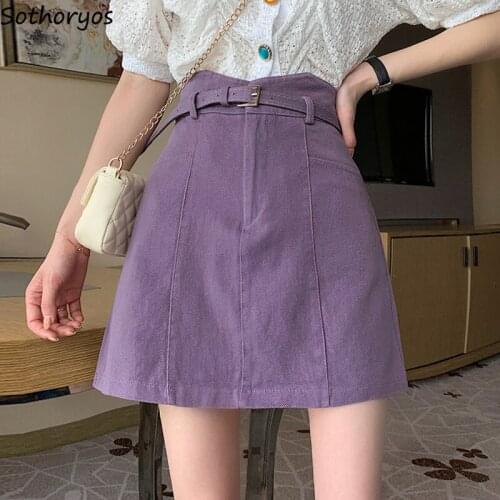 Skirts Women Denim High Waist Purple Mini Skirt Solid Fashion Streetwear Sweet Summer A-line Sheath All-match Sexy Korean Style