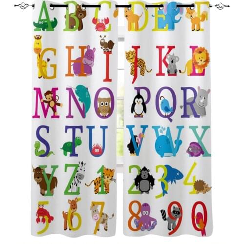 Cute Animals Cartoon Alphabet Curtains for Childrens Bedroom Living Room Kids Window Treatments Kitchen Drapes