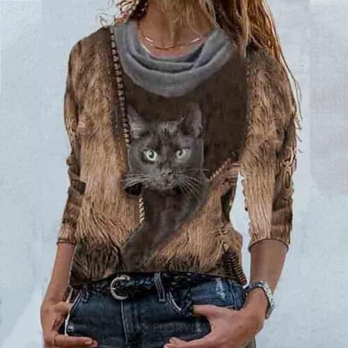 40# Womens Autumn Winter Hoodie tops cat Long Sleeved Comfortable Sweatshirt Pullover Tops Keep warm Animal Sweatshirts women