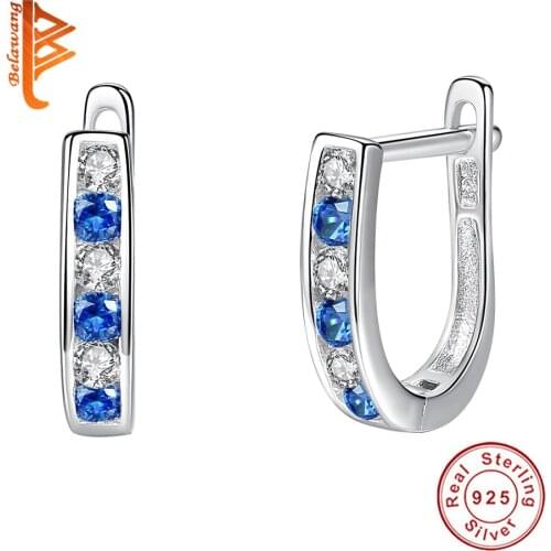 BELAWANG 2019 New Fashion 100% 925 Sterling Silver Austrian Crystal Circle Small Hoop Earrings for Ladies Birthdays Gift