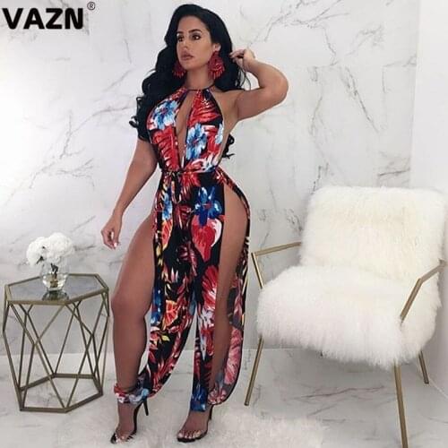VAZN GMNL 1953 loose high street style girl v-neck women jumpsuit sleeveless long pant jumpsuits sexy club wind rompers