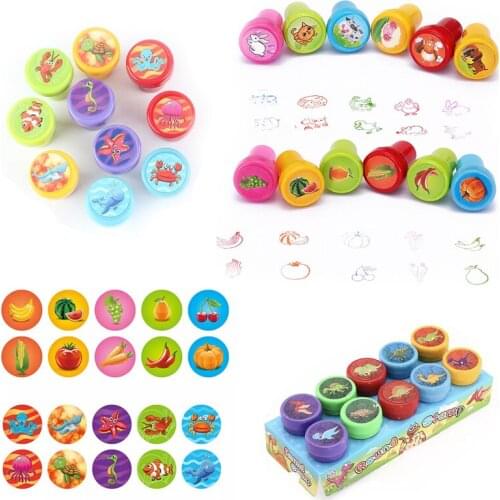10pcs/Set Children Toy Stamps Cartoon Animals Fruits Kids Seal For Scrapbooking Stamper DIY Scrapbook Cartoon Stamper Toys