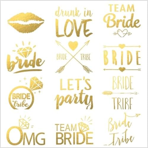 10pcs/Set Golden Bachelor Party Tattoo Stickers Party Decorations For Valentines Day Wedding Dating Single Theme Decor