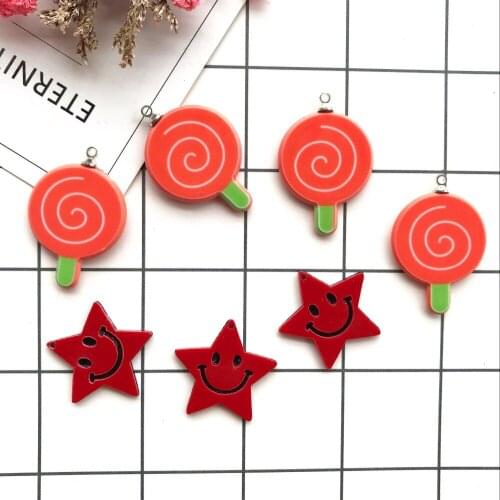 ZALEBABA 10pcs resin lollipop star necklace charms very cute pendant Mobile Phone Shell DIY earring