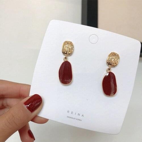 12 PCS/lot Charm Pin Earrings Korean Fashion Temperament New Niche Simple Geometric Piece Wine Red Earrings Girl