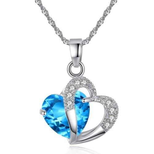 Korean Jewelry European And American COPPER NECKLACE Amethyst Colorful Zircon Heart Necklace Heart Crystal Pendant Wholesale