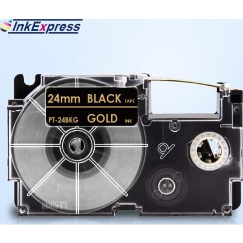 24mm Tape For Casio XR-24BKG XR 24BKG Label Printer Tape Gold on Black Label Tape Printer Ribbon For CASIO KL-E300 KL-H50