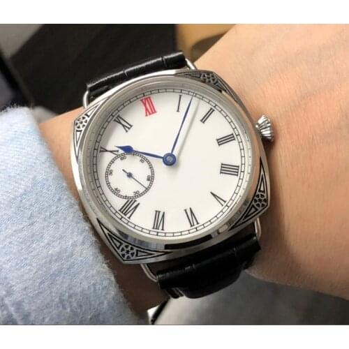 47mm no logo Asian 6497 17 jewels Mechanical Hand Wind movement carving decorative pattern case Mechanical watch 184-8a