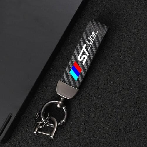 4S High-Grade Carbon Leather Car Key Chain Rotating Horseshoe Rings for ford focus STline ST line MK2 MK3 ST Stline Mondeo Car