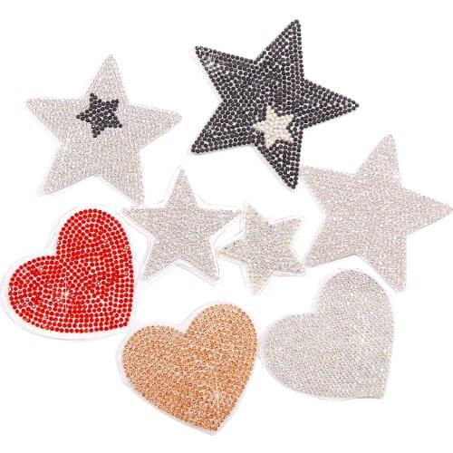 5pcs/lot Hot fix Rhinestone Iron On Patch Love-Heart Motif DIY Red White Crystal Strass For Clothing Handmade Gifts