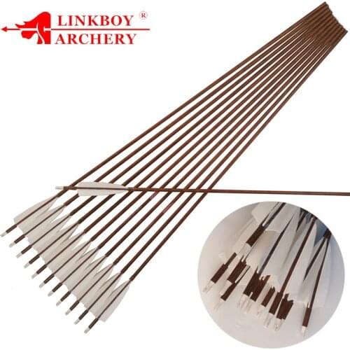 6/12PCS Archery Carbon Arrows ID6.2mm Wood Skin 4pcs 4inch Turkey Feather 75gr Tips Traditional Bow Hunting Accessories