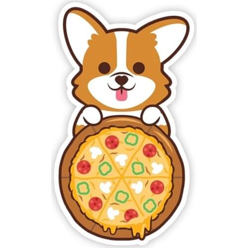A0135# 13 cm/17 cm Self-adhesive Decal Corgi Pizza Car Sticker Waterproof Auto Decors on Bumper Rear Window Laptop