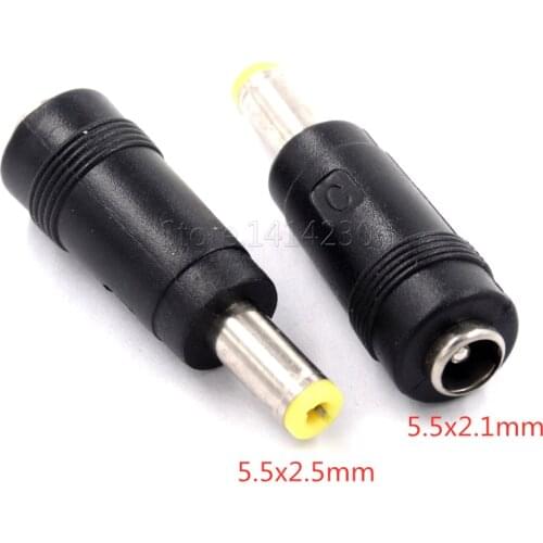 DC Power Adapter Connector Plug DC Conversion Head Jack Female 5.5x2.1mm Turn Plug Male 5.5x2.5mm Yellow