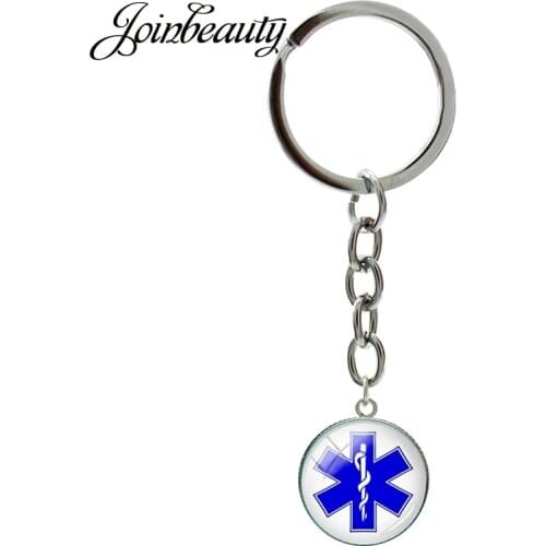 JOINBEAUTY Star of Life Charming Blue Life Star Key chain Diabetic Medical Alert Dentist Doctor Keychain Men Women Jewelry B1330