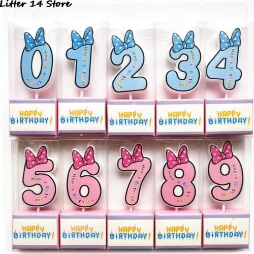 Digital 0-9 Pink/Blue Bow Kids Creative Digital Smokeless Baking Digital Candles Birthday Party For Kids Girls Boys Birthday