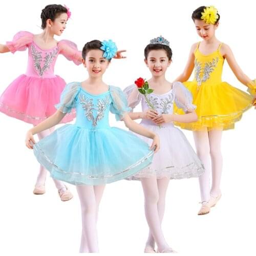 Childrens performance dress bubble sleeves ballet skirt angel girl pure cotton Swan dance skirt white tuxedo skirt new style