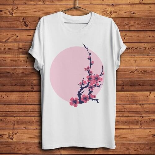Sakura Plum blossom natural artistic t-shirt homme summer short t shirt men white casual tshirt unisex streetwear