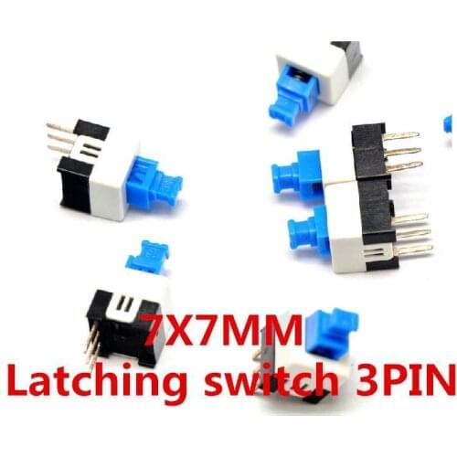 Good quality 100PCS 7X7mm 3Pin Push Tactile Power Micro Switch Self lock On/Off button Latching switch