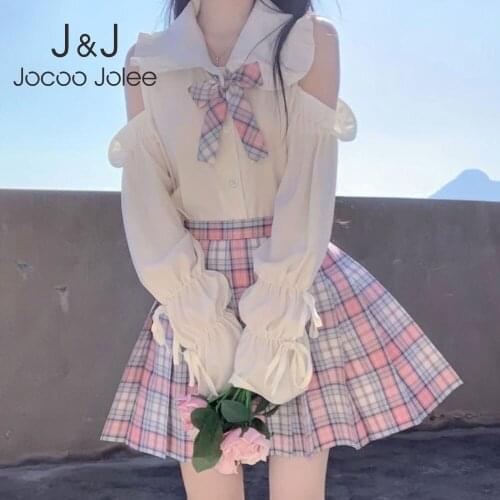 Jocoo Jolee Casual Petal Sleeve Chiffon Blouses Elegant Off the Shoulder Sweet Doll Collar Shirts Cute Japanese Lolita Tops