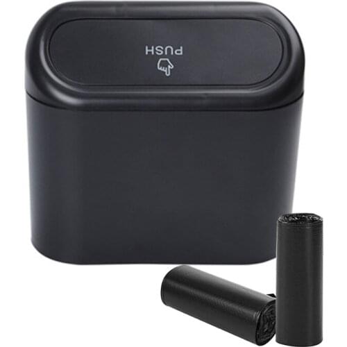 Kayme Clamshell Trash Bin Car Automatic Rebound Cover Interior Black Trash Can Auto Organizer Garbage Can Rubbish Storage Box