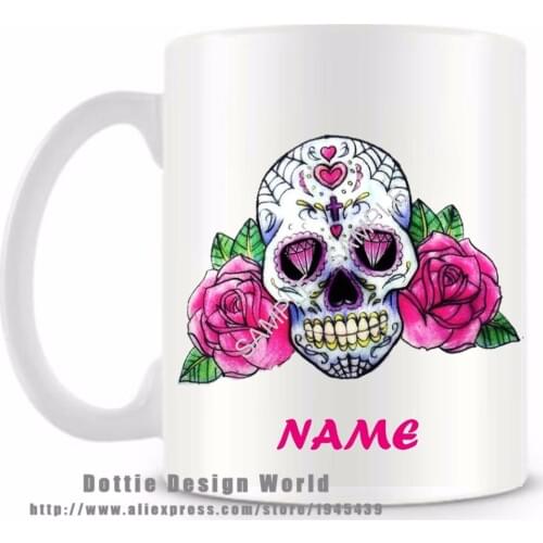 Personalized Mexican Sugar skull day of the dead mug Ceramic white coffee tea cup funny novelty travel mug Birthday Easter Gifts