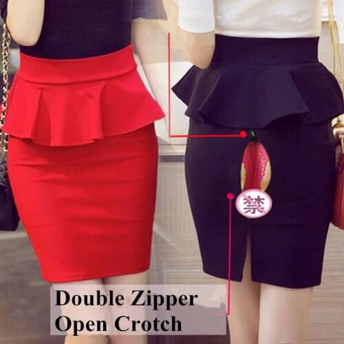 Outdoor Sex Skirts Womens Clothes Elegant Ruffle Pencil Mini Skirt Ladies Open Crotch Secret Zipper Sexy Erotic Skirt Female