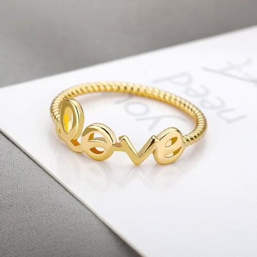 Minimalist Style Love Letter Rings For Women plating Gold Color Copper Fashion Party Jewelry Couple Friend Heart Gifts