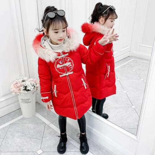 Fashion Pink/Red Color 2020 Winter Girls Down Jacket Warm Snow Outwear Baby Girl Elegant Kids Parkas Coat For Girl 3-12 Years