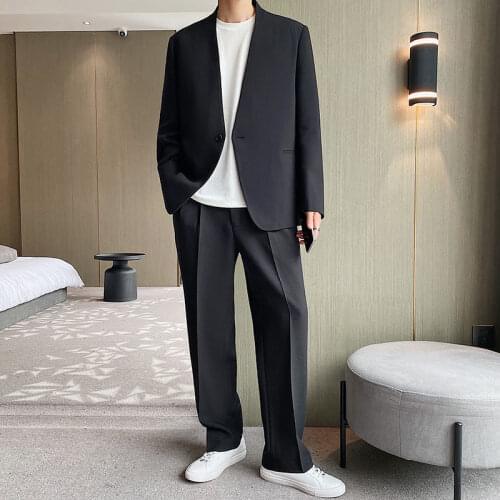 2021 Mens Clothing Solid Color Blazers Suits Male Loose Long Sleeve Jackets + Casual Suit Pants 2021 Spring Fashion Sets W466