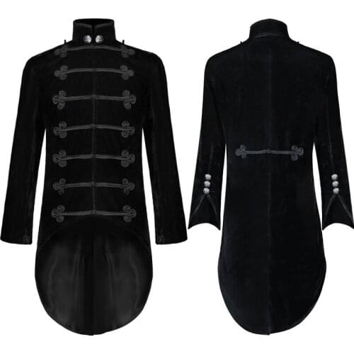 Mens Long Sleeve Coat Noble Palace Gold Velvet Coat Fashion Warm Jackets Coat Medieval Victorian Party Costumes
