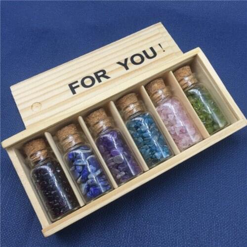 Natural Quartz Crystal stone mini Gemstone Bottles Reiki Healing Tumbled Stone Set Souvenir For Collection Gift Wooden Boxed DIY