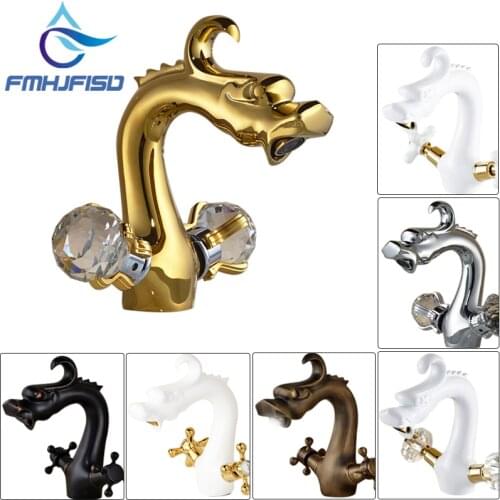 Wholesale And Retail Solid Brass Bathroom Dragon Faucet Dual Handles Vanity Sink Mixer Tap Deck Mounted hot cold mixer tap